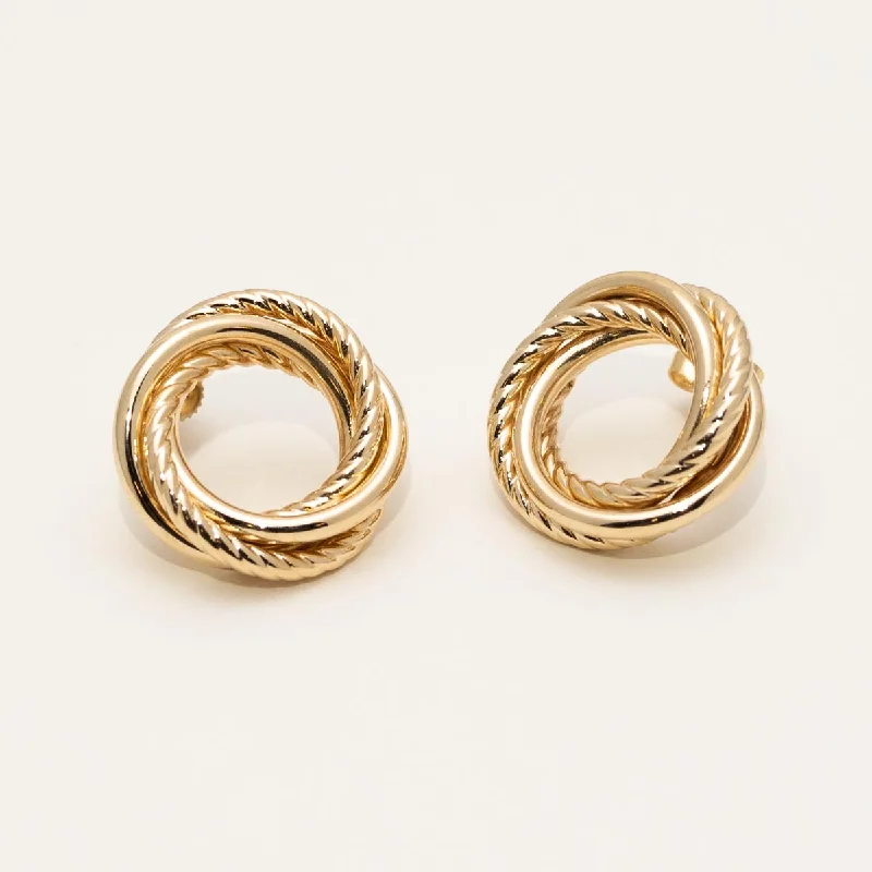 Estate Rope Twist Circle Stud Earrings in 14kt Yellow Gold