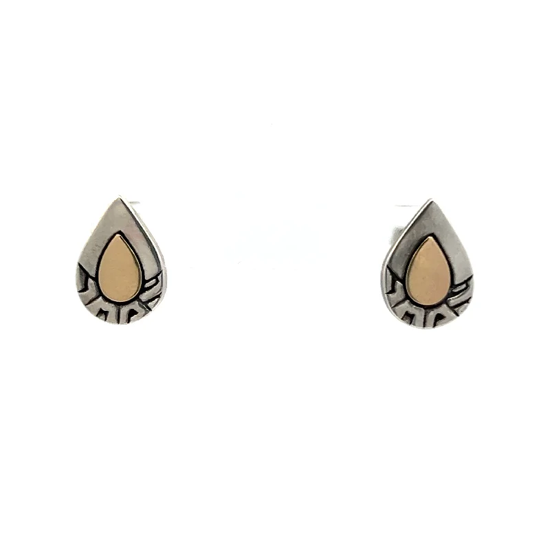 Estate Sterling Silver & Gold Plated Pear Shaped Stud Earrings