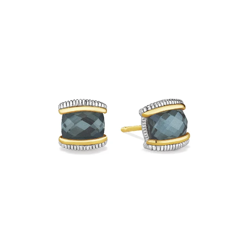 Eternity Stud Earrings with Blue Quartz over Hematite Doublet and 18K Gold