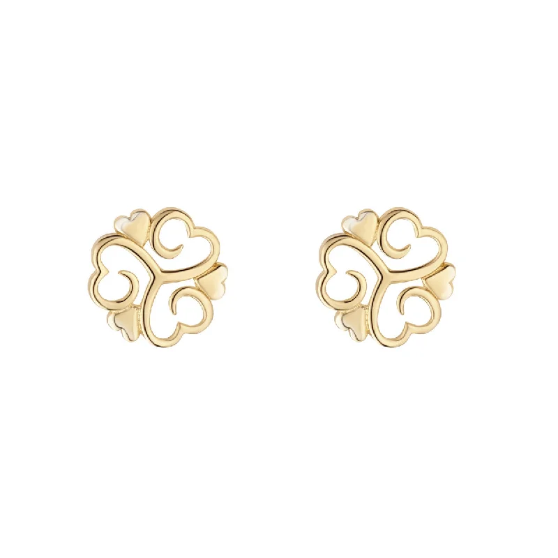 10K Gold Fancy Shamrock Stud Earrings