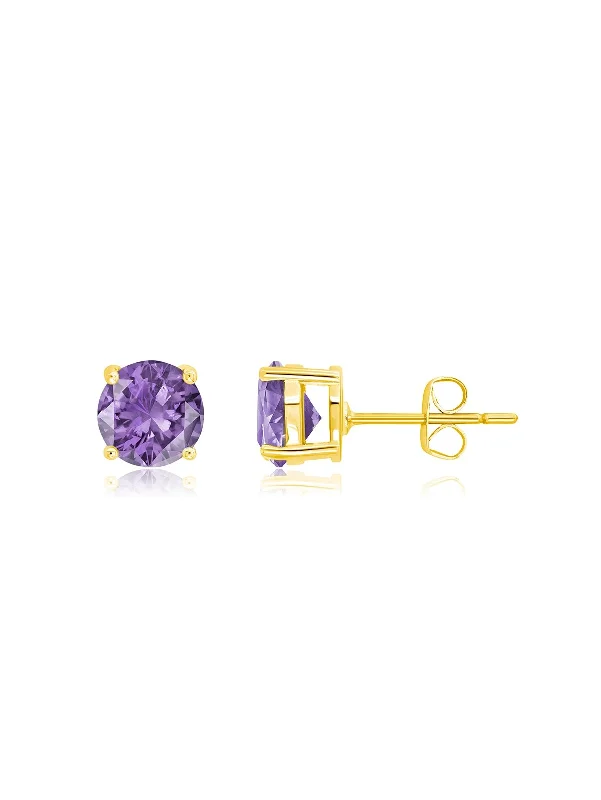 February Birthstone Stud Earrings in 18kt Yellow Gold Finish Sale