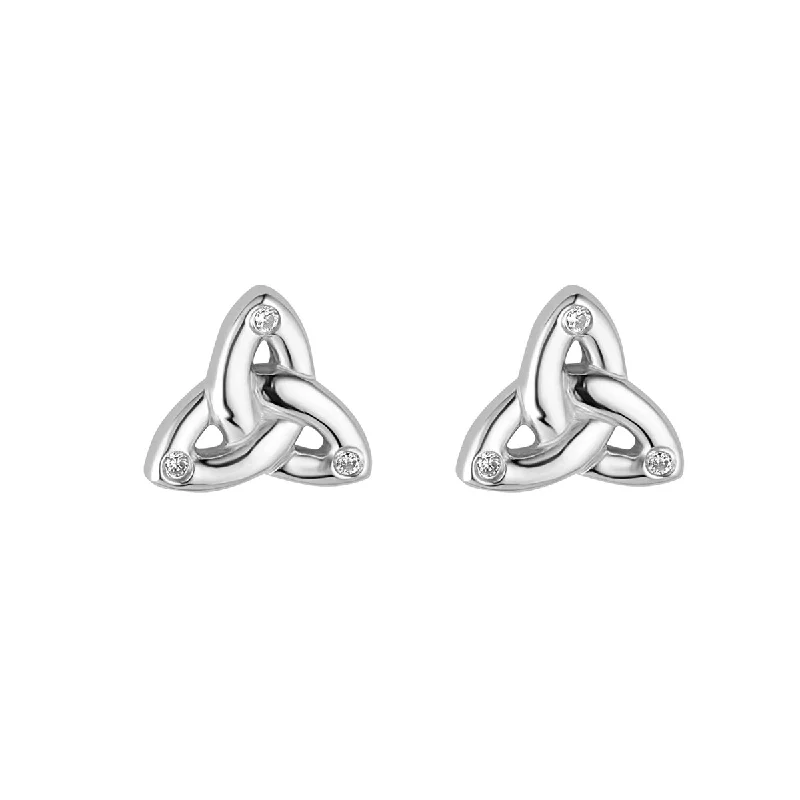 Sterling Silver Flush Set Cz Trinity Knot Stud Earrings