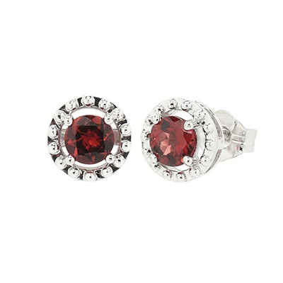 Garnet Stud Earrings in 10kt White Gold