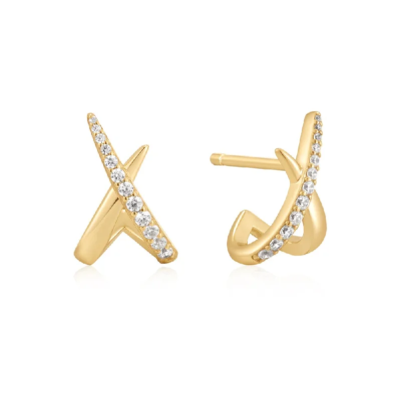 Gold Plated Cubic Zirconia Kiss Stud Earrings by Ania Haie