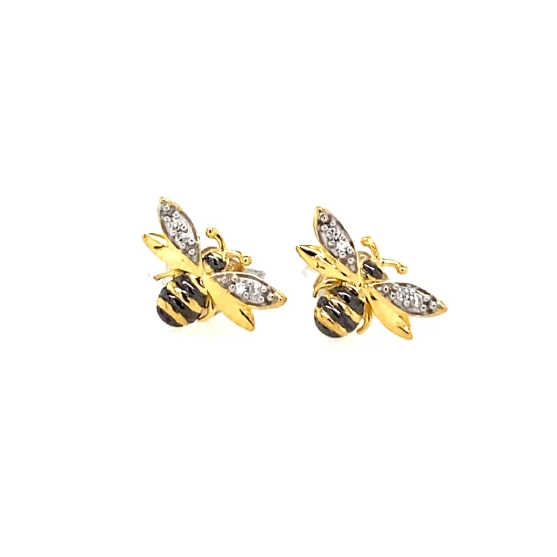 Gold Plated Diamond Bee Stud Earrings