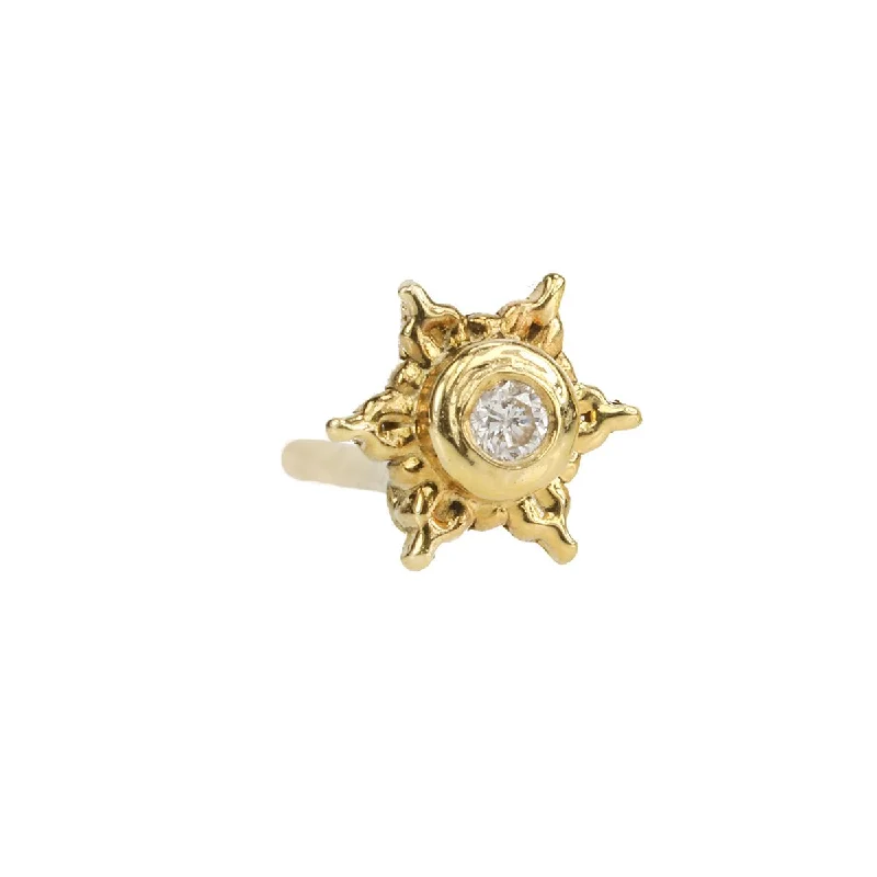 Gold "Star" Stud Earrings with Bezel-Set Diamond Center