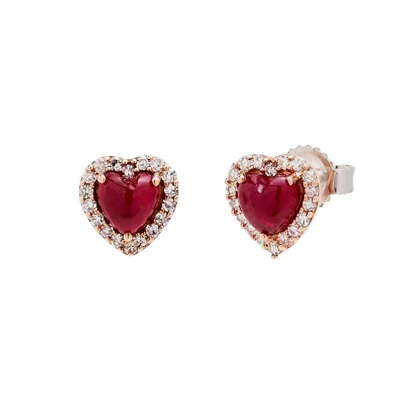 Greenland Ruby Stud Earrings in 10kt Rose Gold with Diamonds (1/10ct tw)