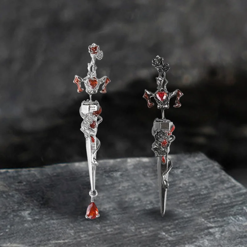 Gothic Rose Sword Stainless Steel Stud Earrings