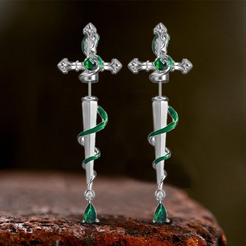 Gothic Snake Entwined Sword Copper Stud Earrings