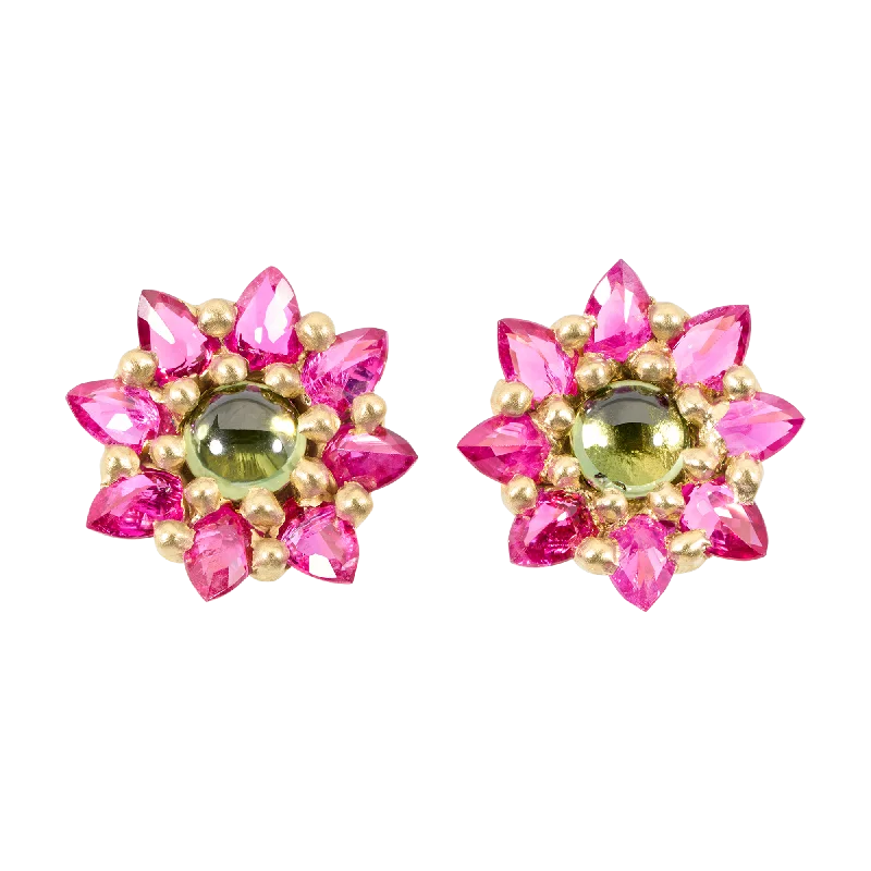 Green & Pink Daisy Stud Earrings - 11680