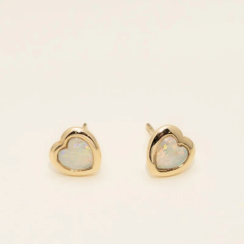 Parlé Heart Shape Australian Opal Stud Earrings in 14kt Yellow Gold