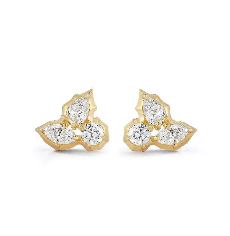 18K Gold "Poppy" Three Diamond Cluster Stud Earrings