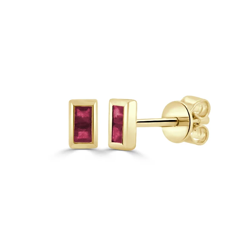 Joelle Gemstone & Baguette Stud Earrings 14K Gold Emerald, Ruby & Sapphire Option