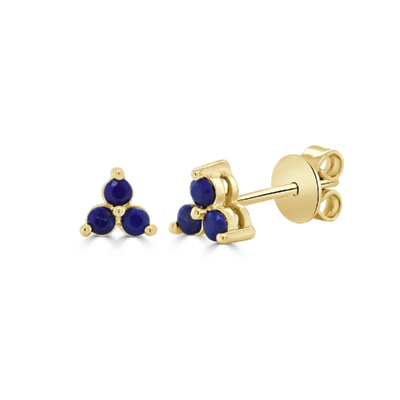 Joelle Lapis 3-Stone Stud Earrings 14K Gold