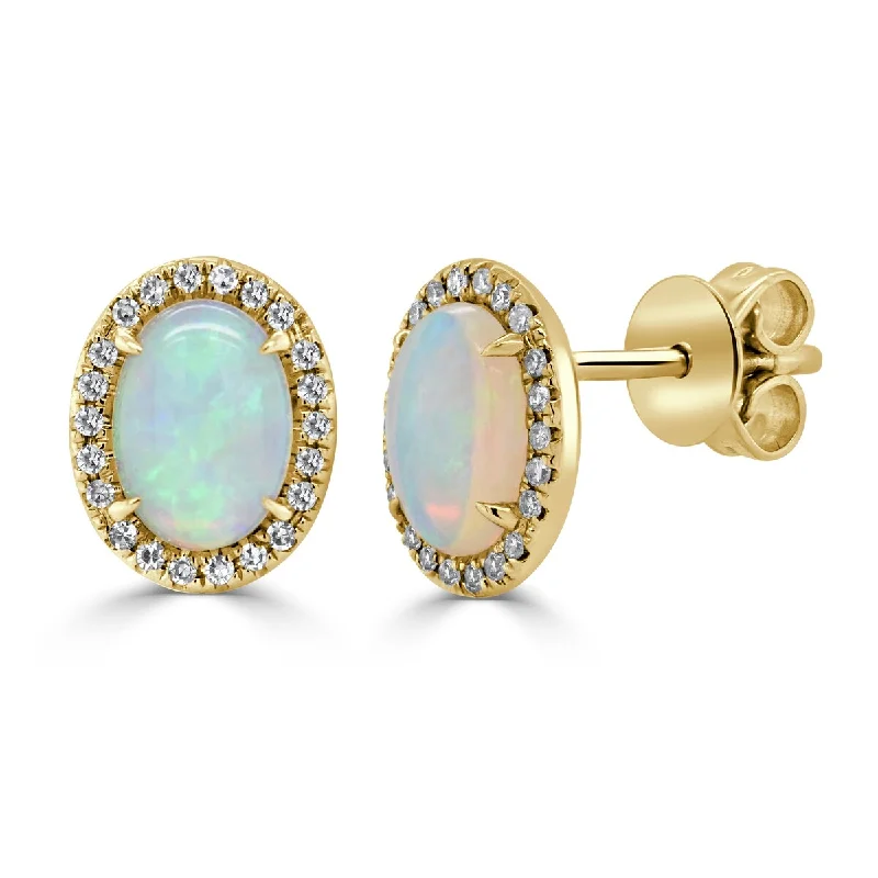 Joelle Opal & Diamond Stud Earrings 14K Gold