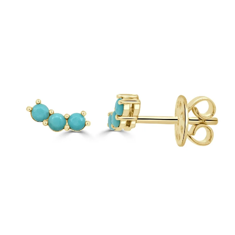 Joelle Turquoise 3-Stone Stud Earrings 14K Gold