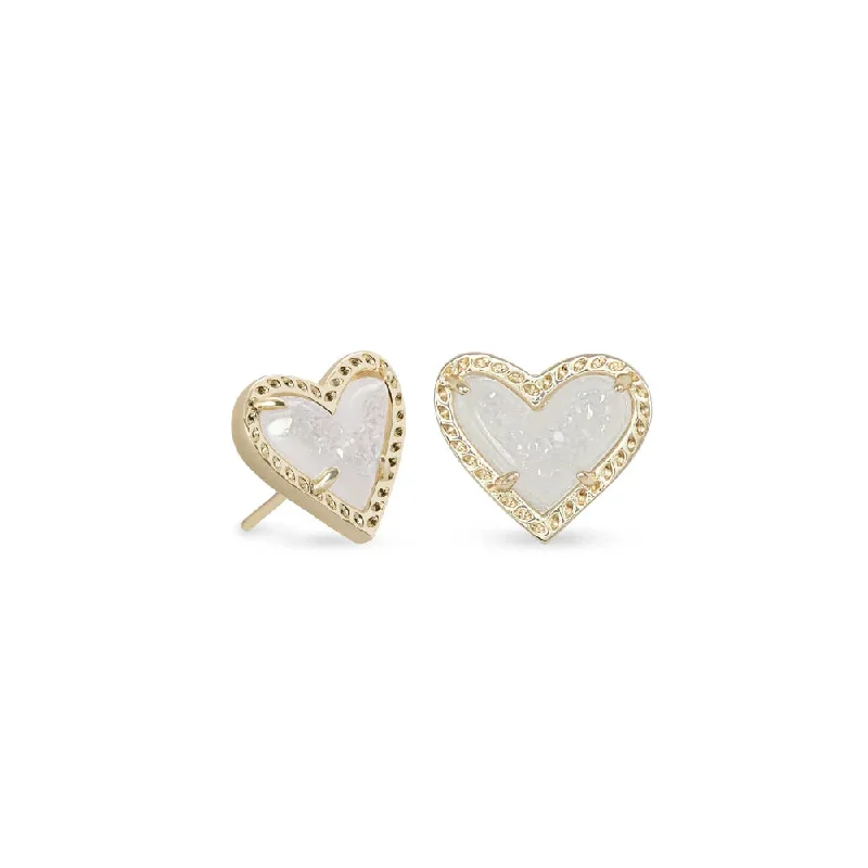 Kendra Scott Ari Heart Gold Stud Earrings in Iridescent Drusy