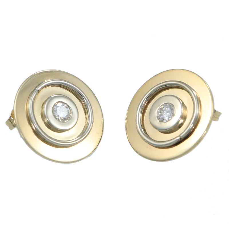 Large 18mm Disc Diamond Stud Earrings 14k Yellow Gold 0.30ctw