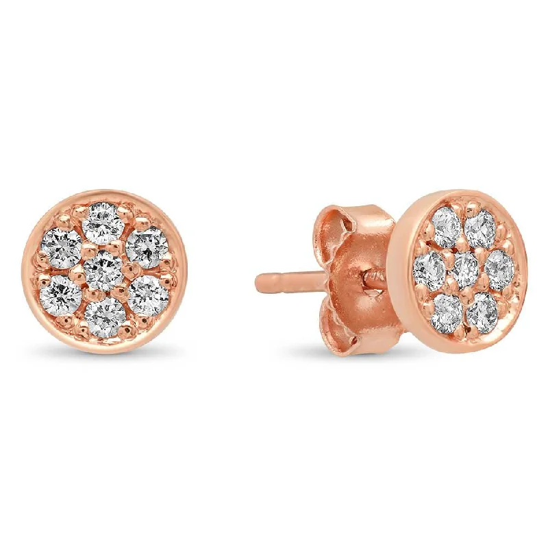 14k Gold Large Circle Pave Diamond Stud Earrings