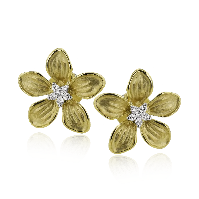 Flower Stud Earrings in 18k Gold with Diamonds