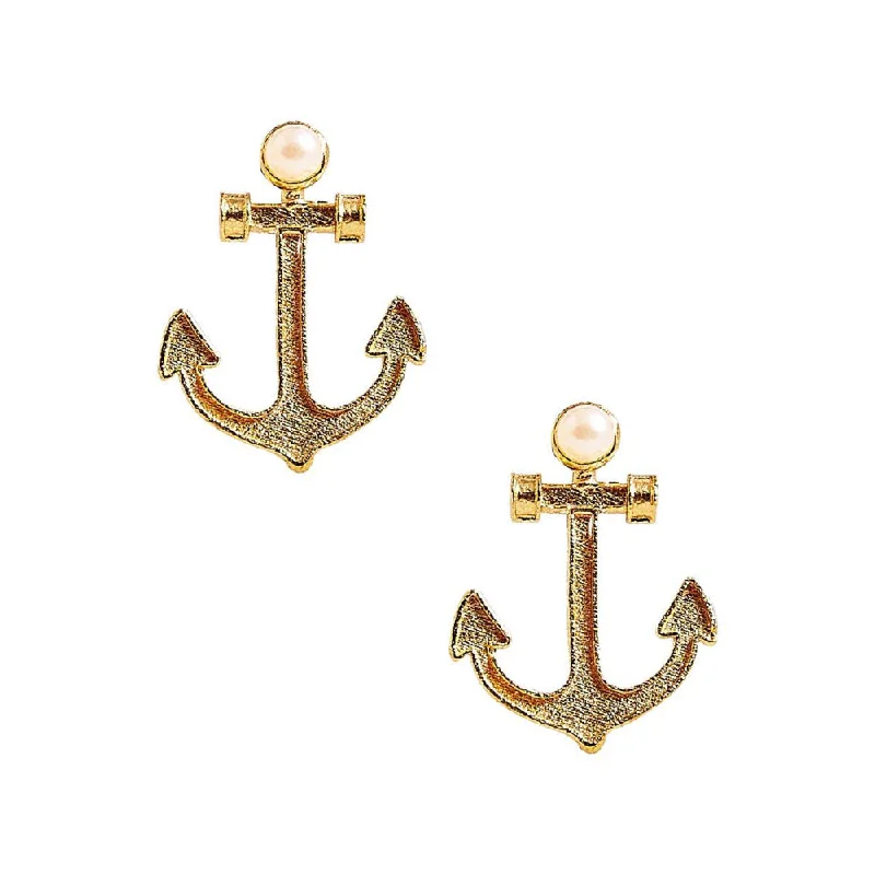 Lisi Lerch Gold Anchor with Pearl Stud Earrings