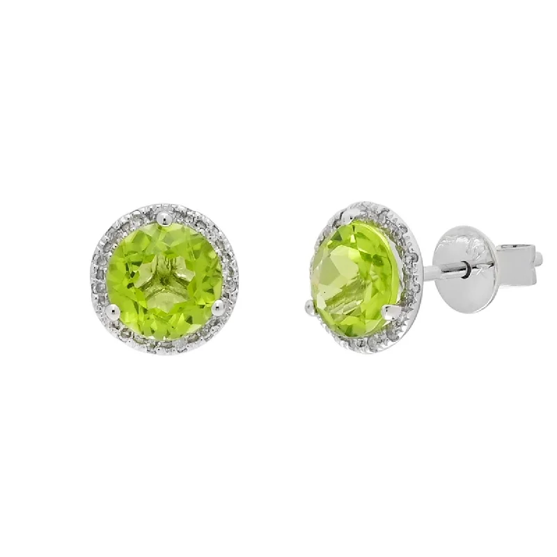 Madison L Peridot Halo Stud Earrings in 14kt White Gold with Diamonds (1/20ct tw)