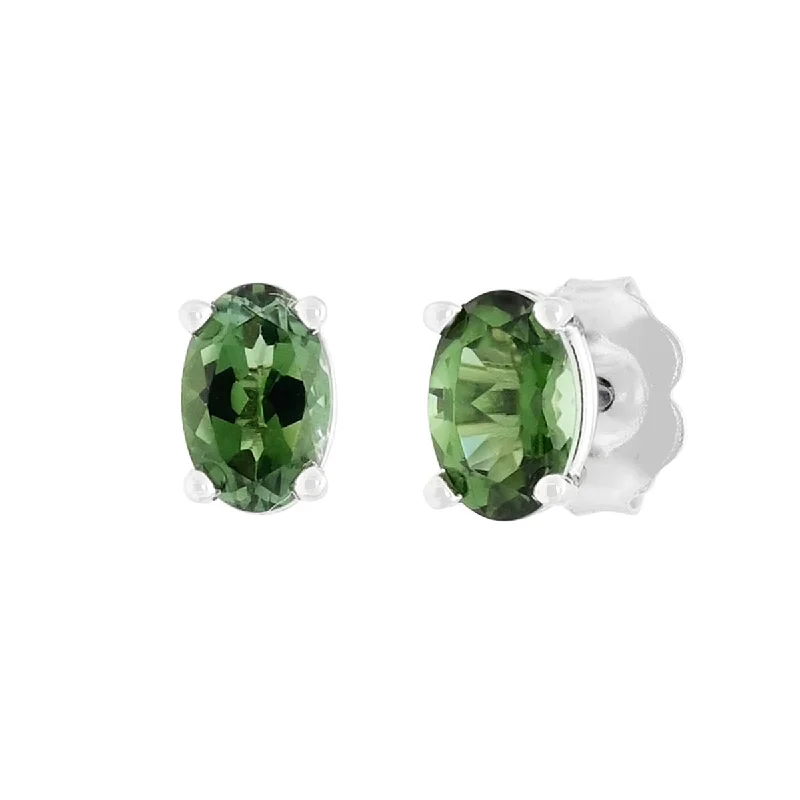 Maine Green Tourmaline Oval Stud Earrings in 14kt White Gold