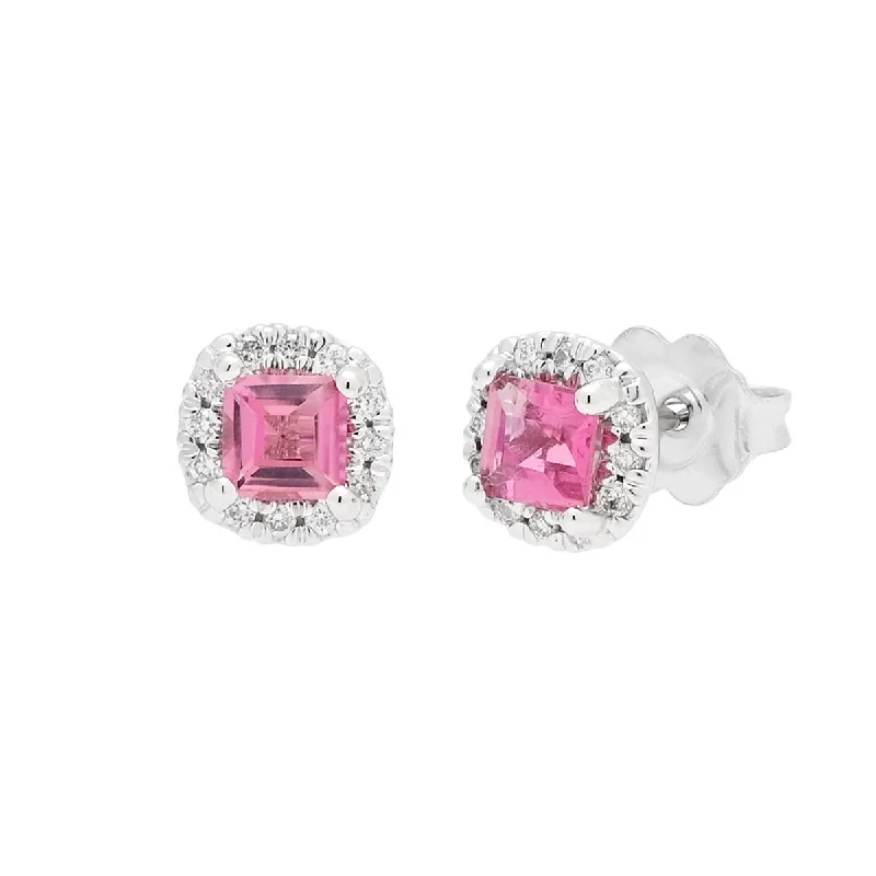 Maine Pink Tourmaline Stud Earrings in 14kt White Gold with Diamonds (1/10ct tw)