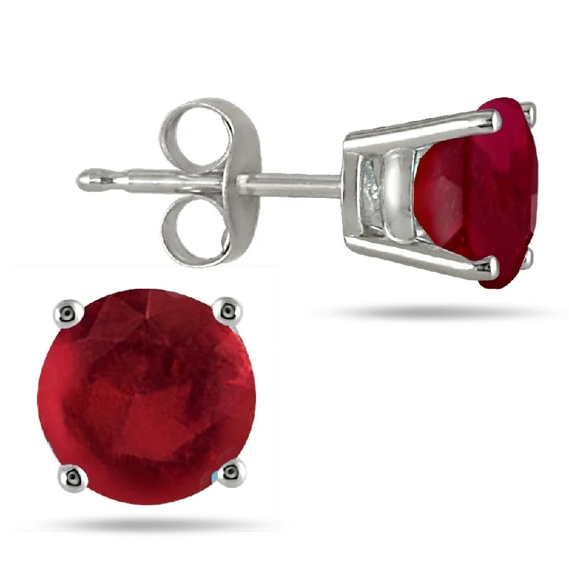 Marquee 5MM All Natural Round Ruby Stud Earrings in .925 Sterling Silver