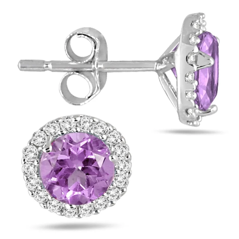 Marquee 5MM Amethyst and Diamond Stud Earrings in 14K White Gold