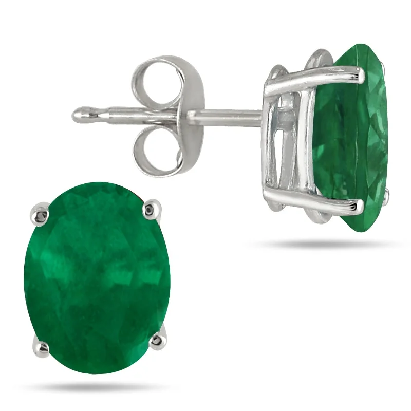 Marquee 5x3MM All Natural Oval Emerald Stud Earrings in .925 Sterling Silver