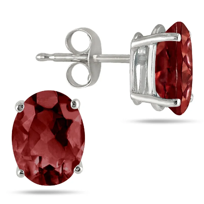 Marquee 5x3MM All Natural Oval Garnet Stud Earrings in .925 Sterling Silver