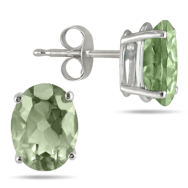 Marquee 5x3MM All Natural Oval Green Amethyst Stud Earrings in .925 Sterling Silver