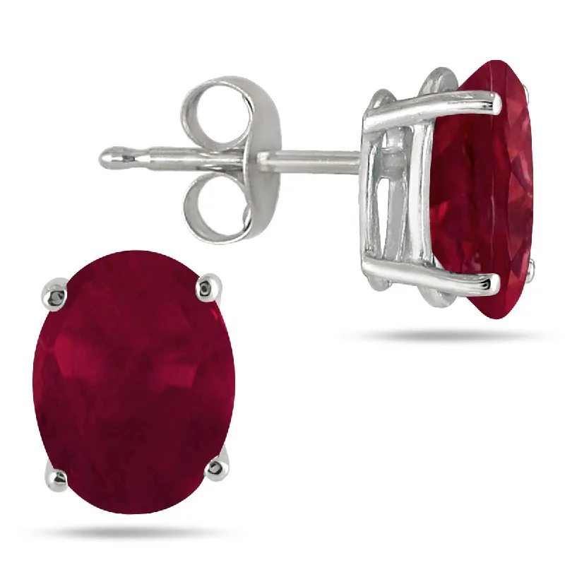 Marquee 5x3MM All Natural Oval Ruby Stud Earrings in .925 Sterling Silver