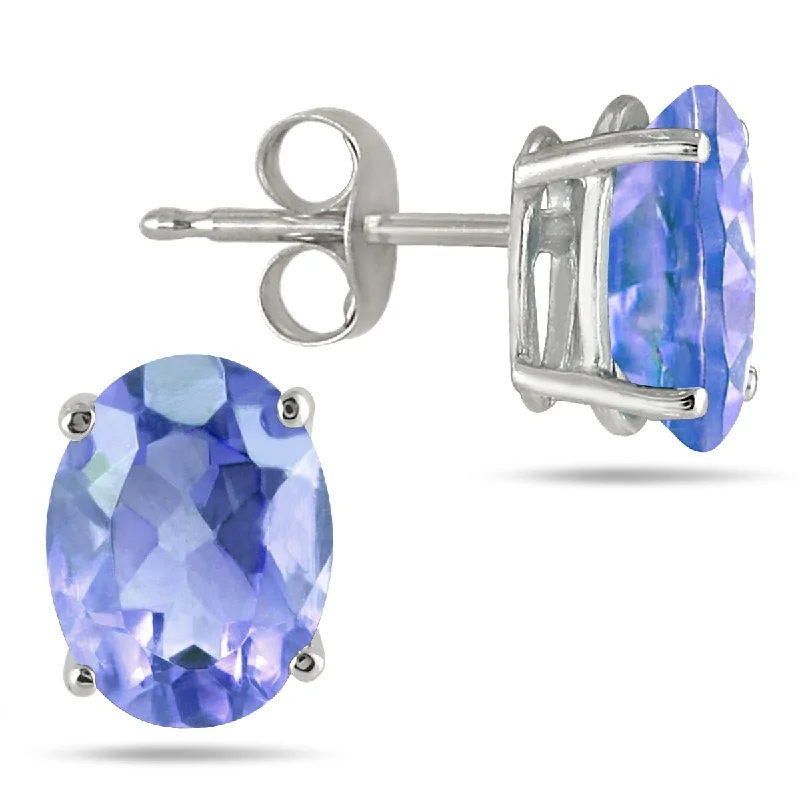 Marquee 5x3MM All Natural Oval Tanzanite Stud Earrings in .925 Sterling Silver