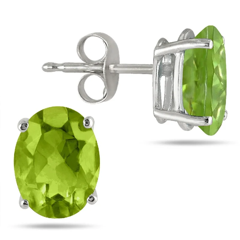 Marquee 6x4MM All Natural Oval Peridot Stud Earrings in .925 Sterling Silver