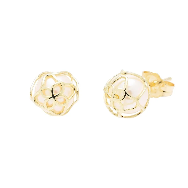 Mastoloni Cultured Freshwater Pearl Stud Earrings in 14kt Yellow Gold (6.5-7mm Pearls)