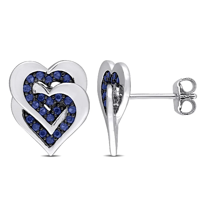 Miadora 1/2ct TGW Blue Sapphire Interlocking Hearts Stud Earrings Sterling Silver