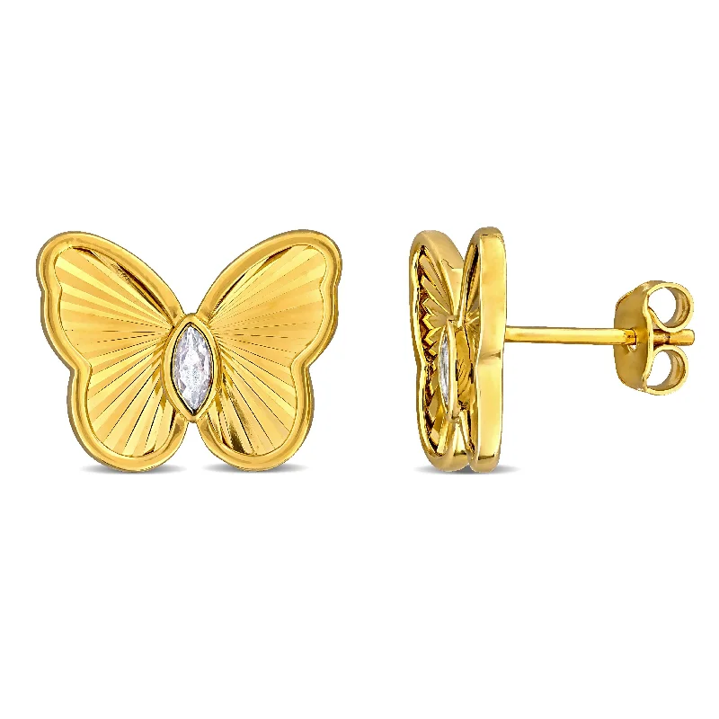 Miadora 1/4ct TGW Marquise-Cut Created White Sapphire Butterfly Stud Earrings in Yellow Silver