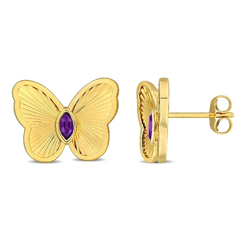 Miadora 1/7ct TGW Amethyst Butterfly Stud Earrings in 10k Yellow Gold