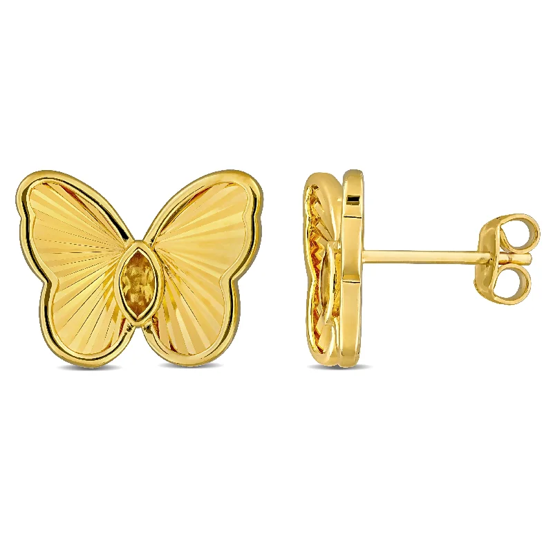 Miadora 1/7ct TGW Marquise-Cut Citrine Butterfly Stud Earrings in Yellow Plated Sterling Silver