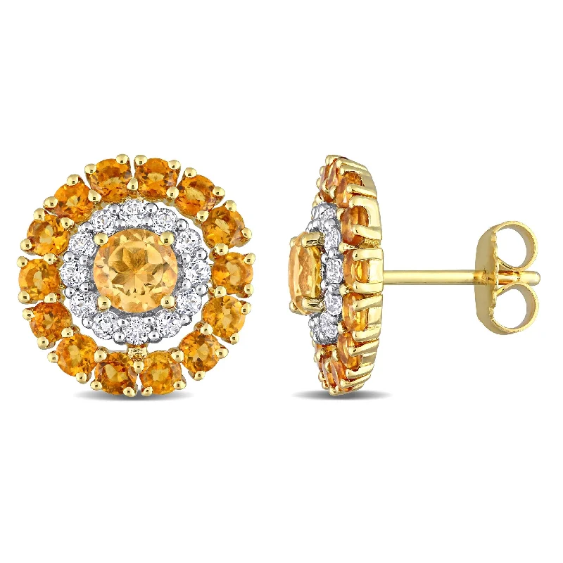 Miadora 3 1/2ct TGW Citrine and White Topaz Stud Earrings Yellow Silver