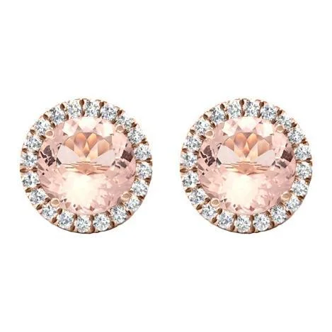 Morganite Diamond Halo Stud Earrings