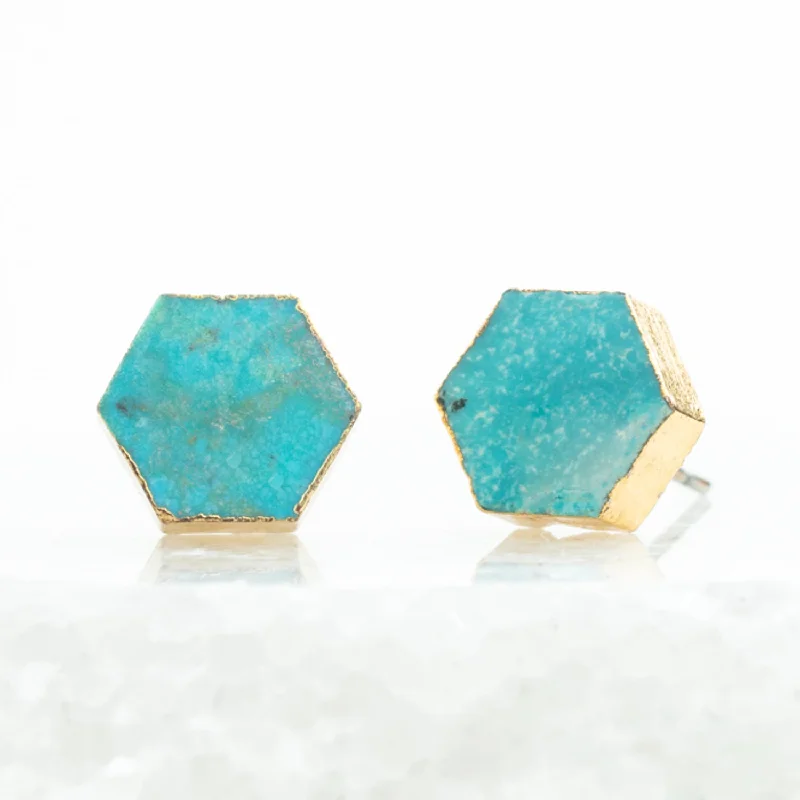 Natalie Turquoise Hexagon Stud Earrings