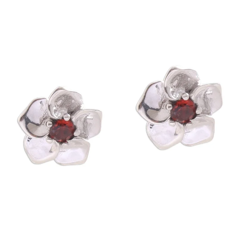 NOVICA Jepun Soul, Garnet stud earrings - 0.4*0.4