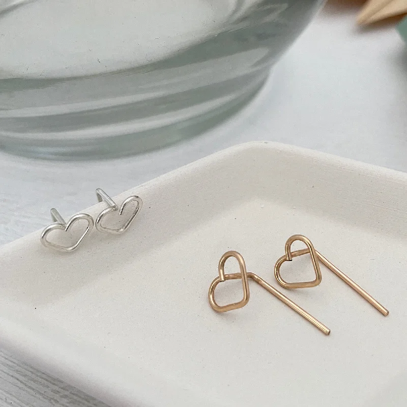 Open Heart Pin Stud Earrings