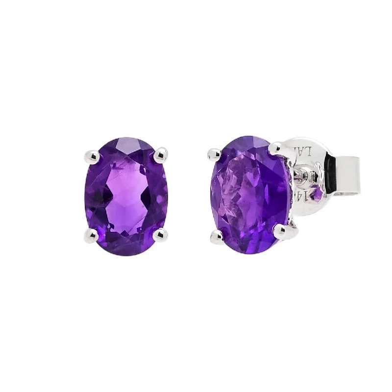 Oval Amethyst Stud Earrings in 14kt White Gold