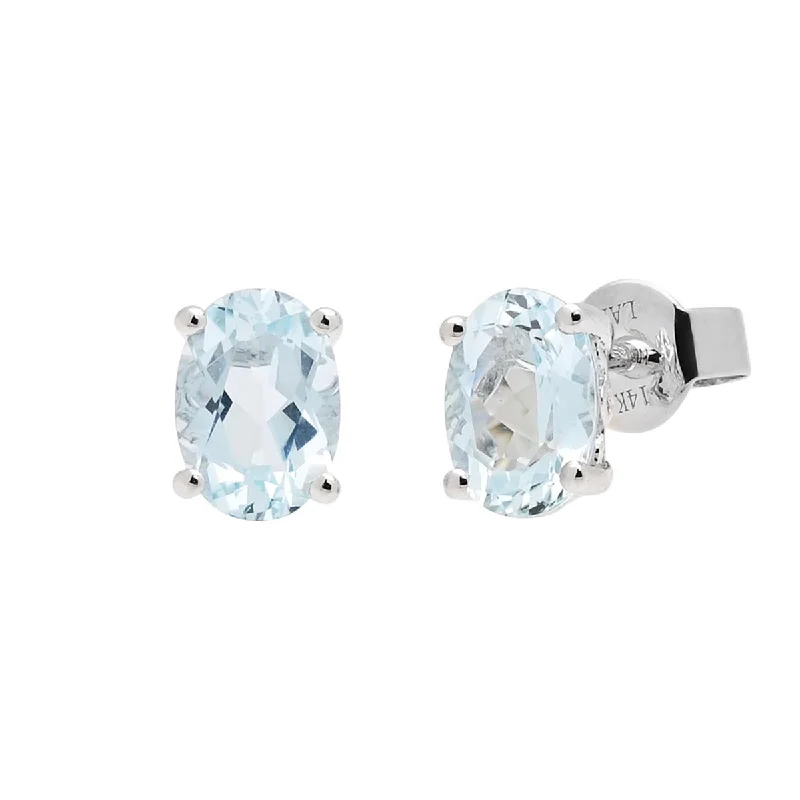 Oval Aquamarine Stud Earrings in 14kt White Gold