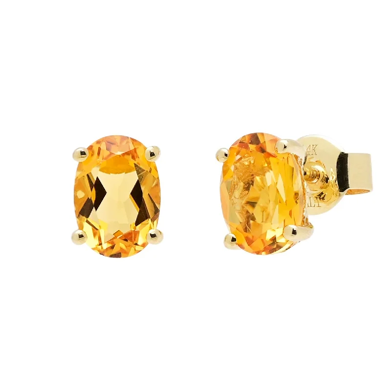 Oval Citrine Stud Earrings in 14kt Yellow Gold