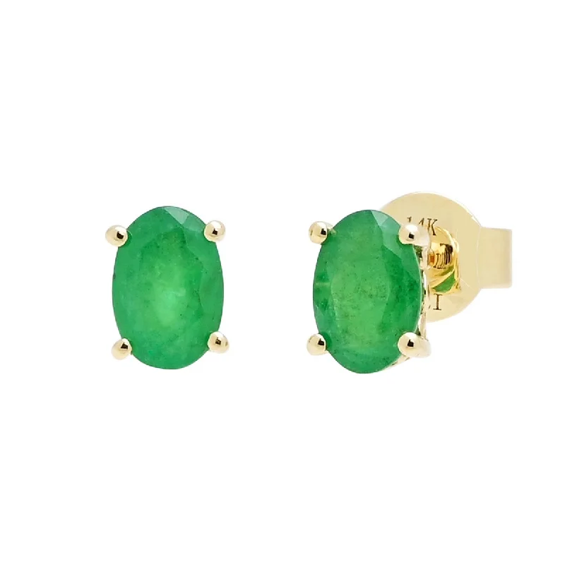 Oval Emerald Stud Earrings in 14kt Yellow Gold